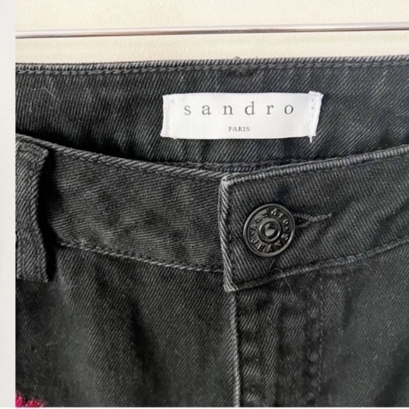 Sandro Paris Vegas Rose High Rise Embroidered Straight Jeans Black Size 36/4 US - Picture 6 of 9